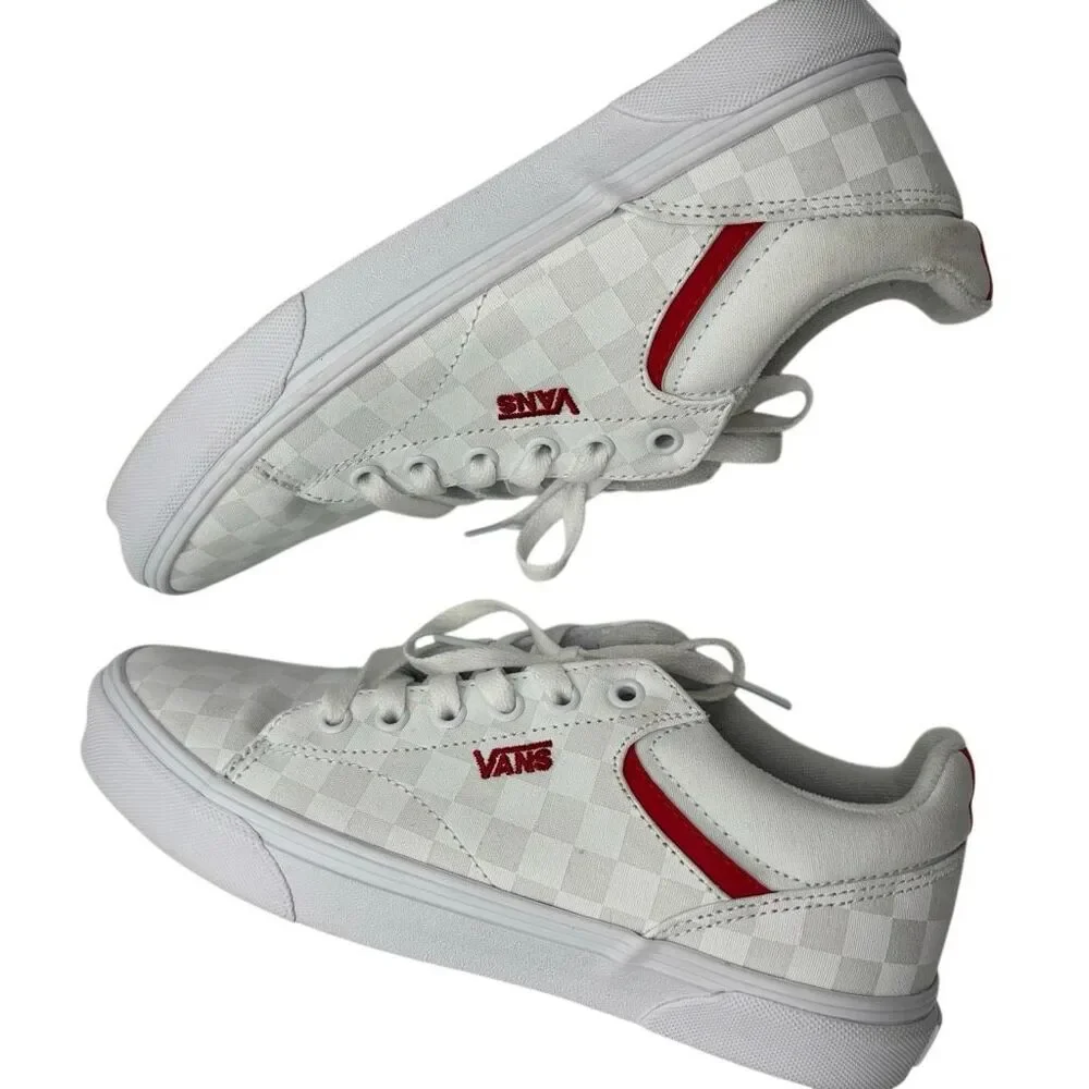 Vans Ward Low Top Sneakers White Checkerboard Red Logo Lace Up Skate Shoes W-9.5